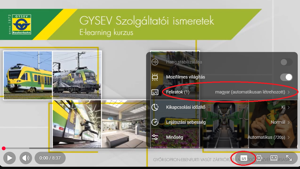 Youtube video feliratozás bekapcsolása képernyőkép